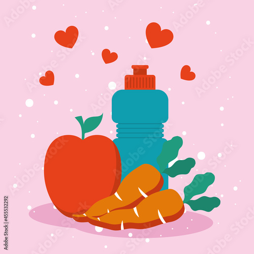 gym bottle and vegetarian food