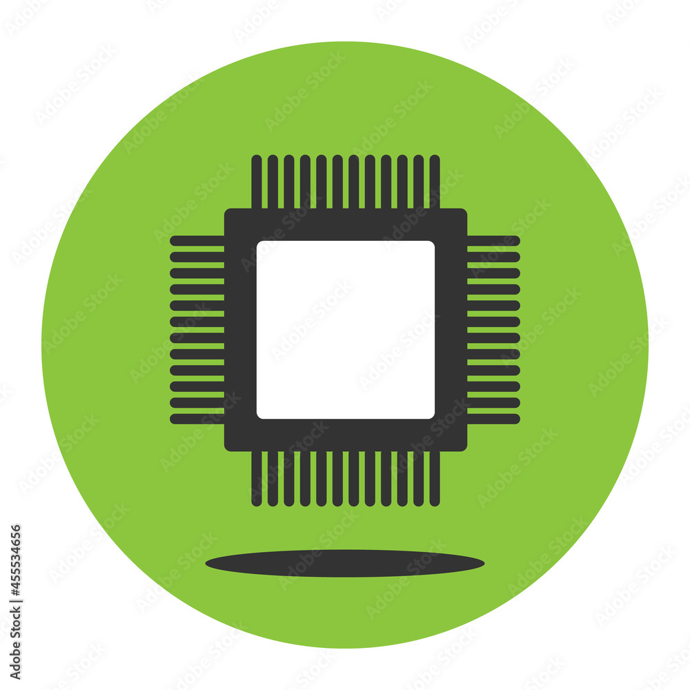 CPU processor icon on the green background. Vector illustration of flat pictogram with shadow. CPU processor icon on the green background. Vector illustration of flat pictogram with shadow.
