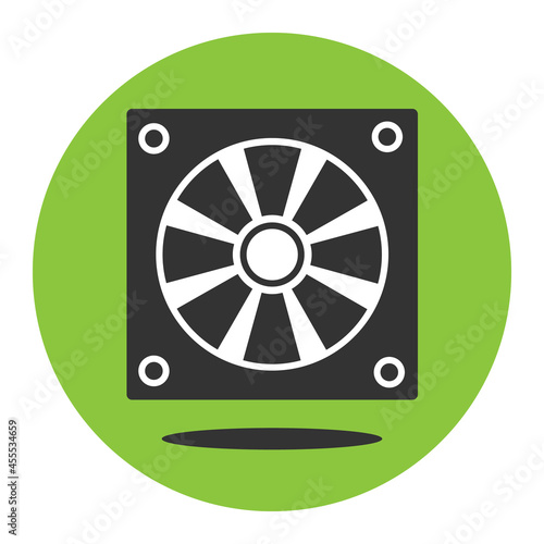 PC cooler icon on the green background. Vector illustration of flat pictogram with shadow.