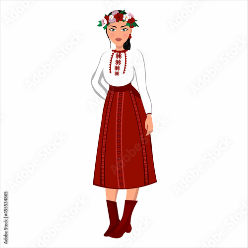 A woman in a folk national Ukrainian costume. Vector illustration