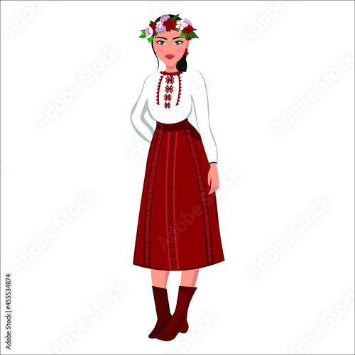 A woman in a folk national Ukrainian costume. Vector illustration