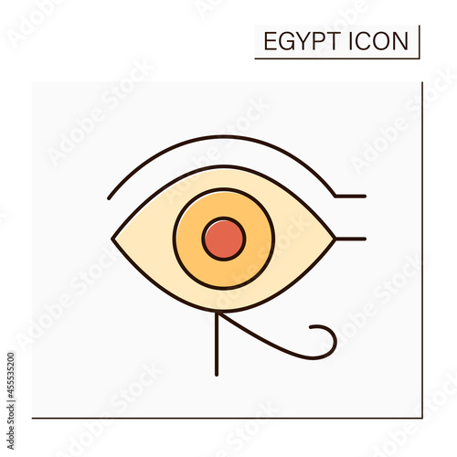 Ra eye color icon. Horus eye. Source of heat and light. Ancient Egyptian symbol of protection, royal power and good health. Egypt concept. Isolated vector illustration