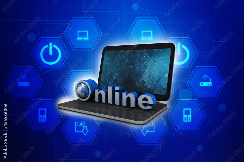 3d online Online globe in laptop