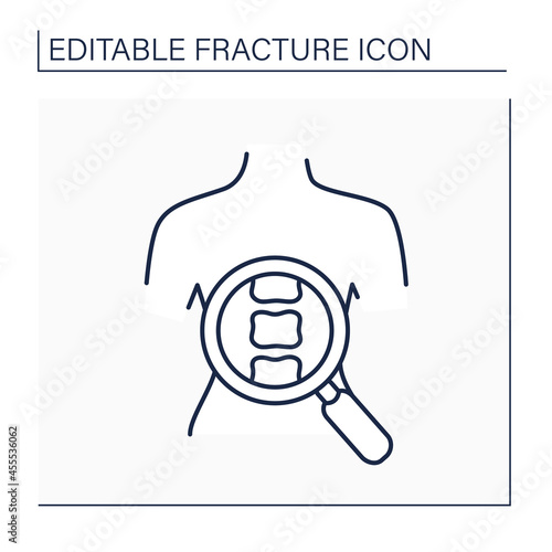 Diagnostic line icon. Complex body diagnostic. Examination of vertebrae compression. Back fracture. Healthcare concept. Isolated vector illustration. Editable stroke