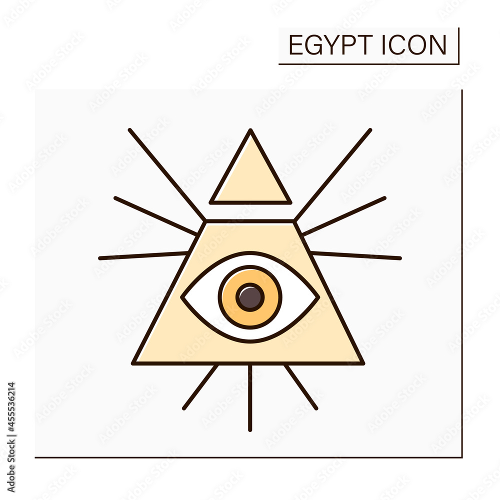 Illuminati color icon. Eye of Horus symbol. Secret society. Dominance over passions through education and moral improvement.Egypt concept. Isolated vector illustration 