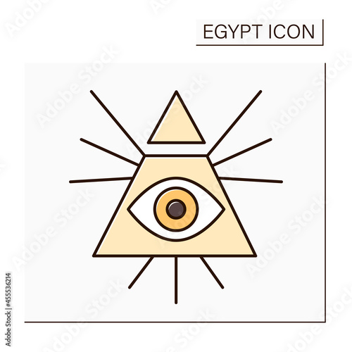Illuminati color icon. Eye of Horus symbol. Secret society. Dominance over passions through education and moral improvement.Egypt concept. Isolated vector illustration 