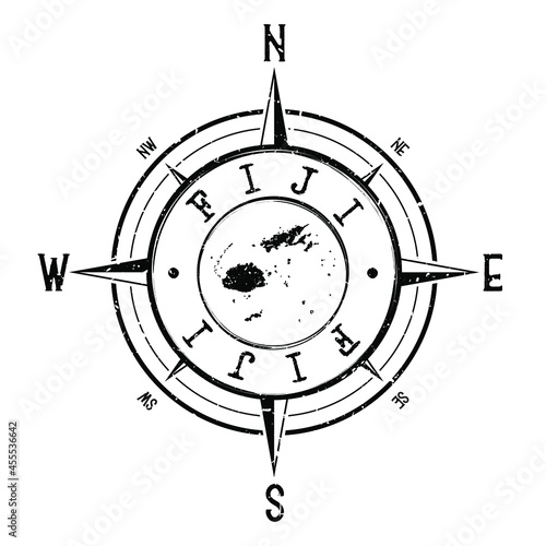 Fiji Islands, Fiji Stamp Map Compass Adventure. Illustration Travel Country Symbol. Seal Expedition Wind Rose Icon.