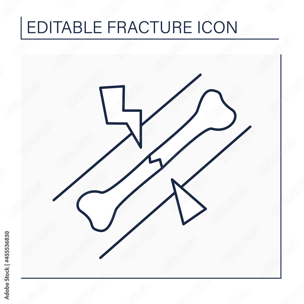 Hairline fracture line icon.Stress fracture. Small crack or severe