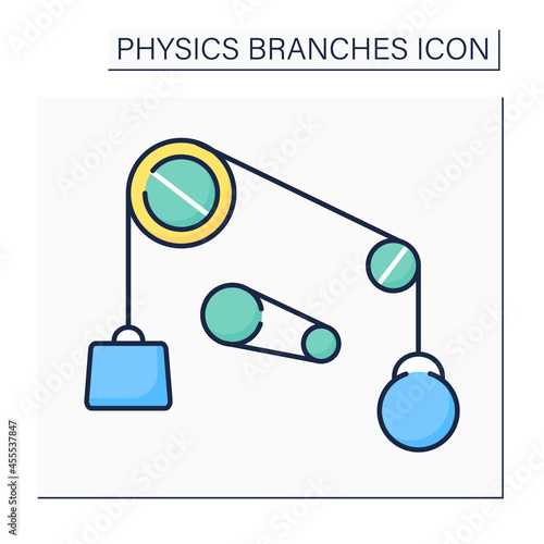 Classical physics color icon. Based on classical mechanics. Properties of mechanical systems. Mechanization.Physical branches concept. Isolated vector illustration