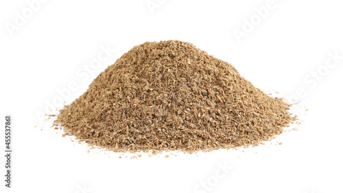 Heap of powdered coriander isolated on white