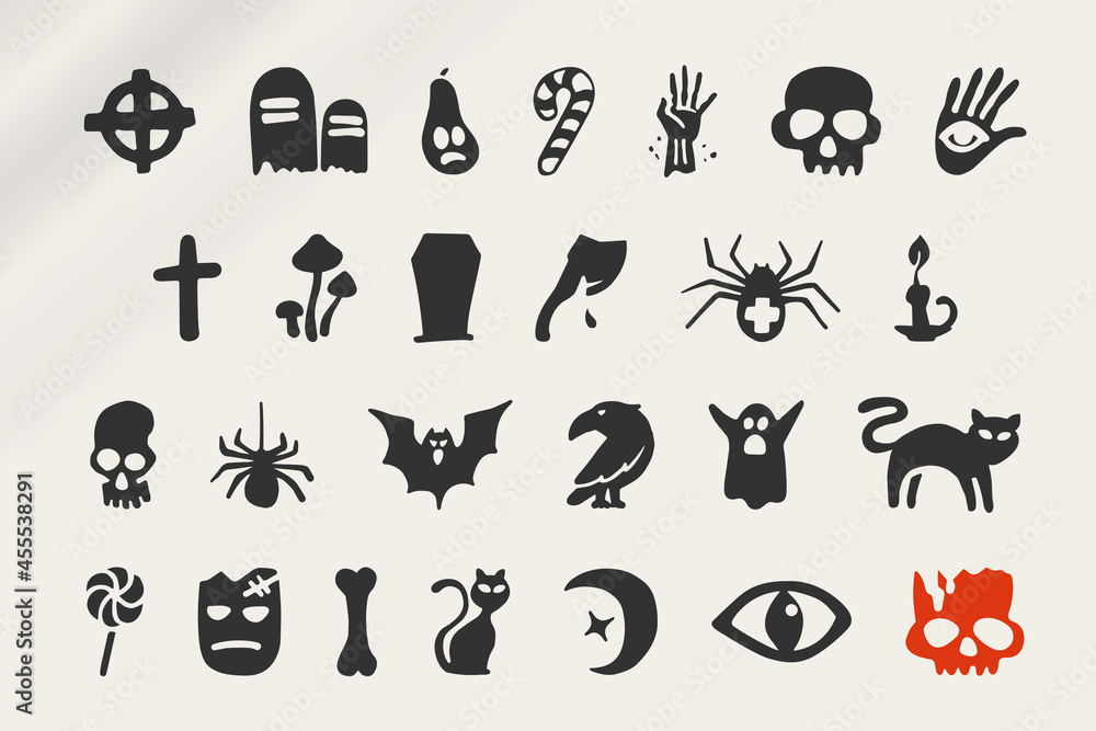Hand-drawn icons set for your Halloween party design with famous metaphors. Hand-drawn icons set for your Halloween party design with famous metaphors.