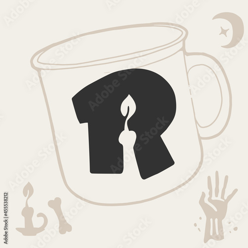 R letter logo with a candle.
