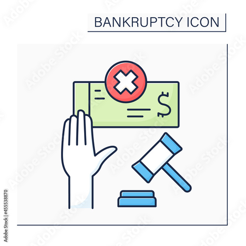 Voluntary bankruptcy color icon. Insolvent debtor brings petition to court to declare bankruptcy. Unable to pay off debts.Bankruptcy concept. Isolated vector illustration 