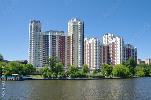 Moscow, Russia - June 3, 2021: Vasco da Gama residential complex on the bank of the Moscow Canal in Khimki © koromelena