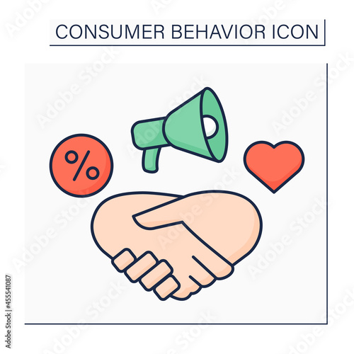Relationship marketing color icon. Strategy for building close relationships with customers, suppliers, distributors, personnel. Consumer behavior concept. Isolated vector illustration