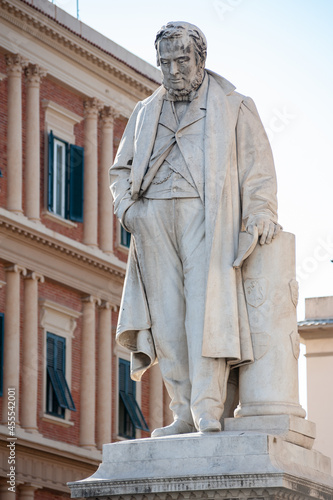 Livorno: Camillo Benso white marble statue in Piazza Cavour.. photo