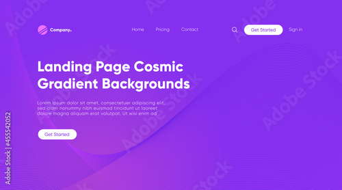 Landing page design template. Simple homepage for your creative website in soft gradient purple vector background.