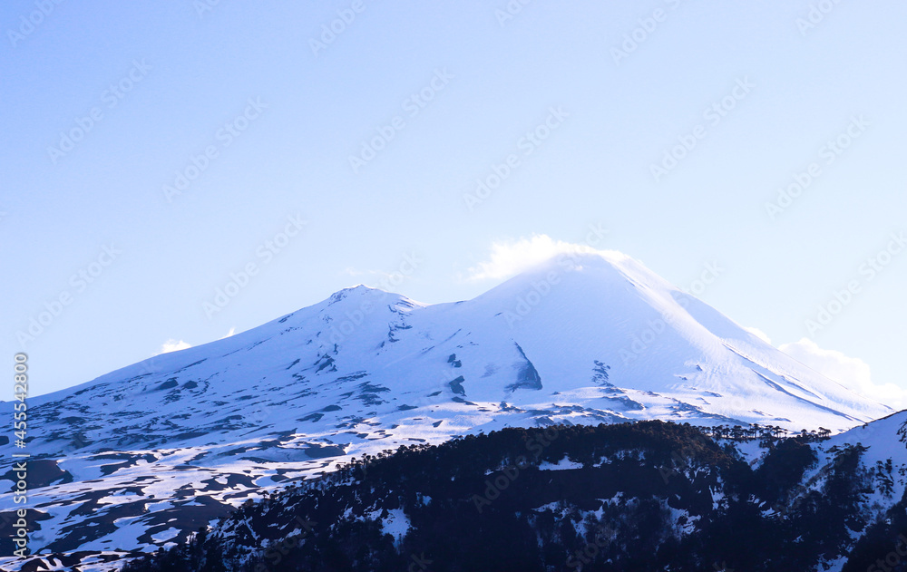 view of llaima volcano in the conguillio national park