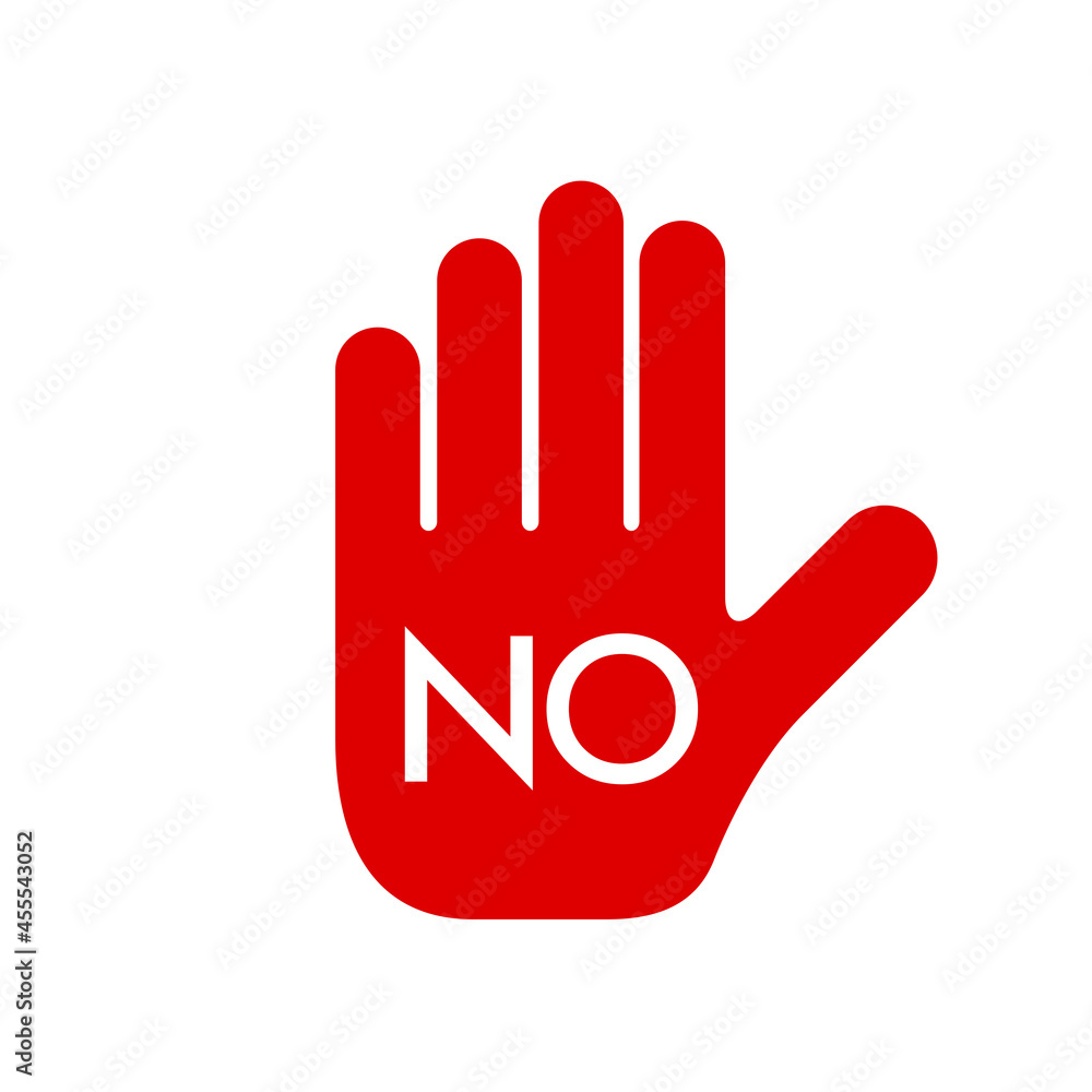 Obraz premium Red prohibition sign. Stop hand icon. No symbol isolated on white. Vector illustration