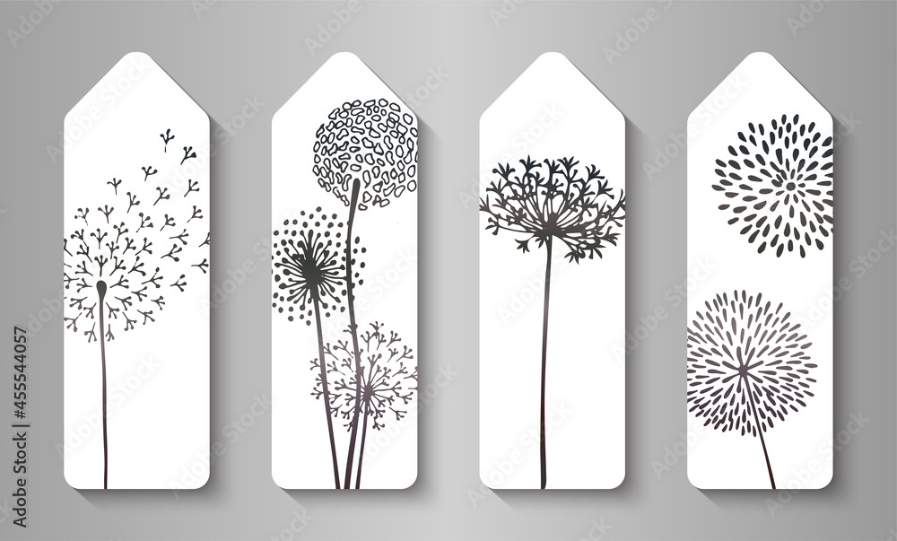 Bookmarks with dandelion flower. Bookstore label or flyer. Vector ...