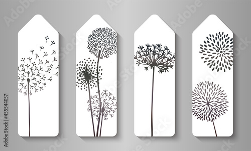 Bookmarks with dandelion flower. Bookstore label or flyer.  Vector illustration.