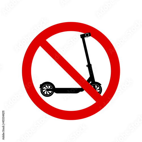 Push scooter prohibition sign. No symbol isolated on white. Vector illustration photo