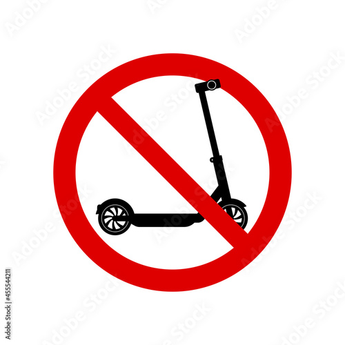 Push scooter prohibition sign. No symbol isolated on white. Vector illustration