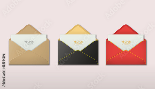 Vector set of realistic Opened envelope with invitation card photo