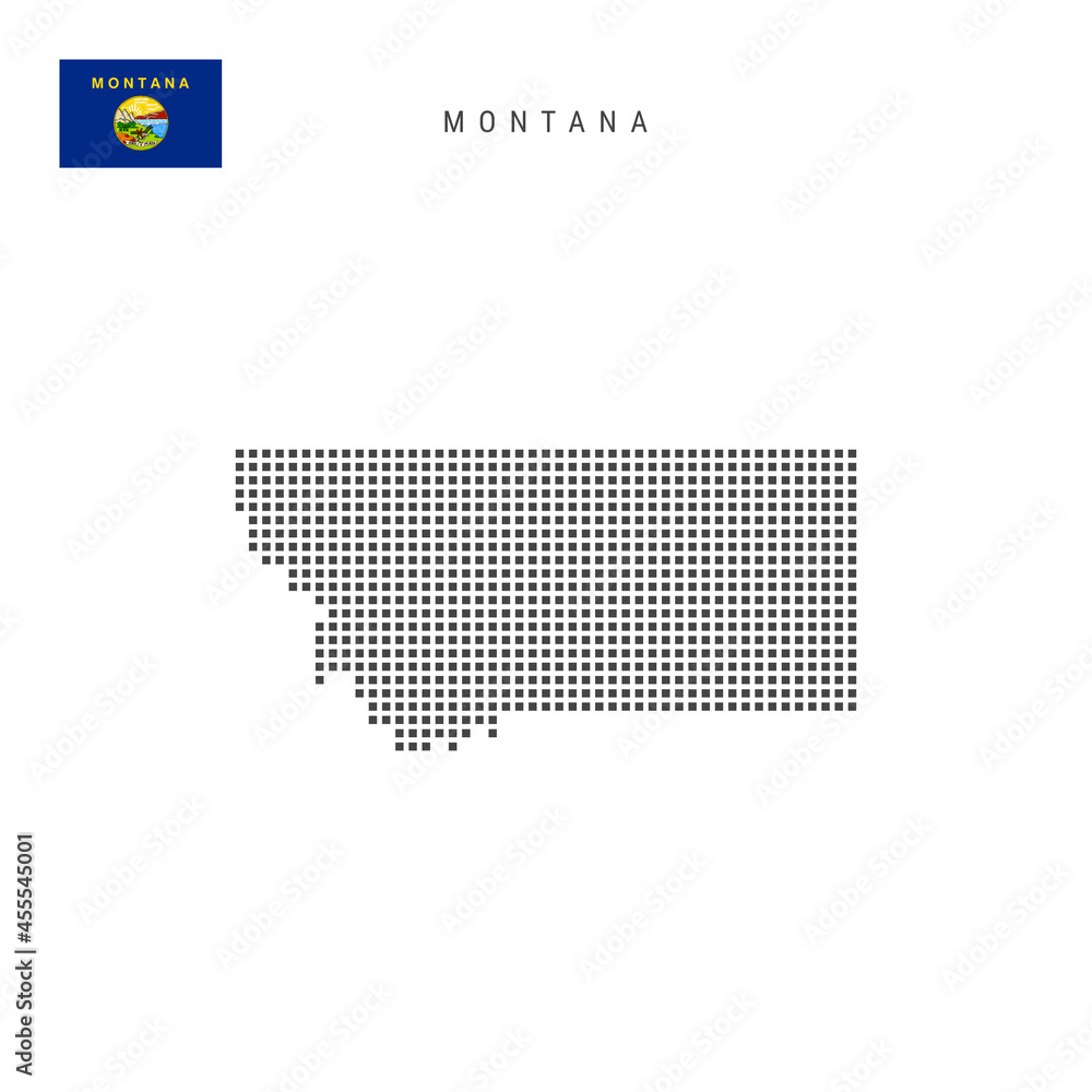 Fototapeta premium Square dots pattern map of Montana. Dotted pixel map with flag. Vector illustration