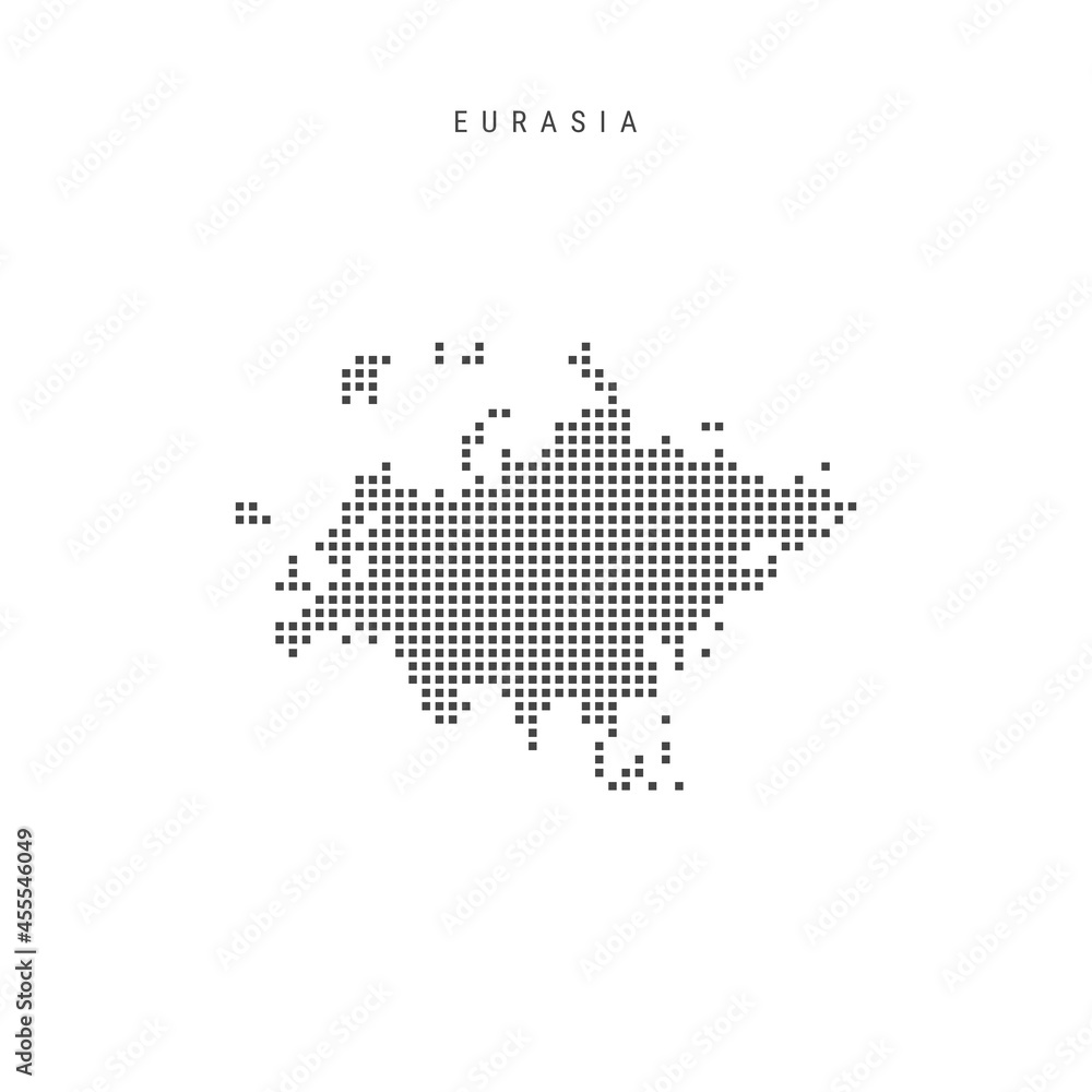 Square dots pattern map of Eurasia. Dotted pixel map. Vector illustration
