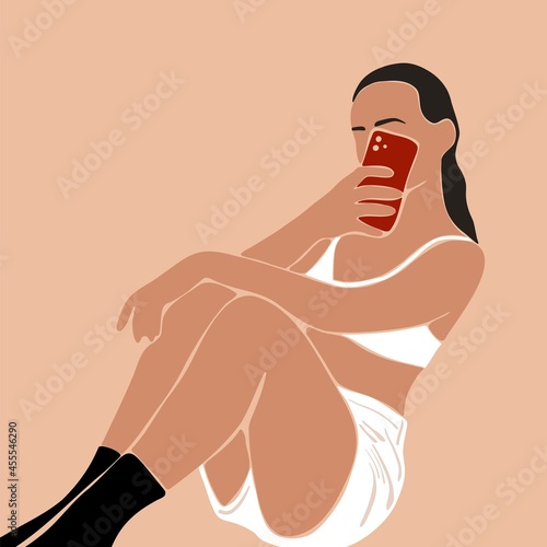 Fashion abstract female portrait. Woman art print, contemporary clipart, social media avatar. Vector flat illustration