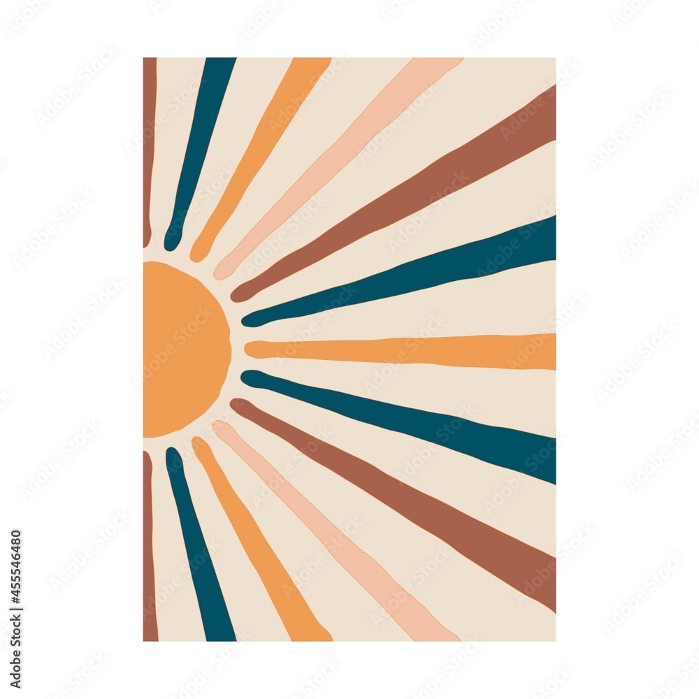 Abstract sun poster. Boho contemporary background, modern art mid