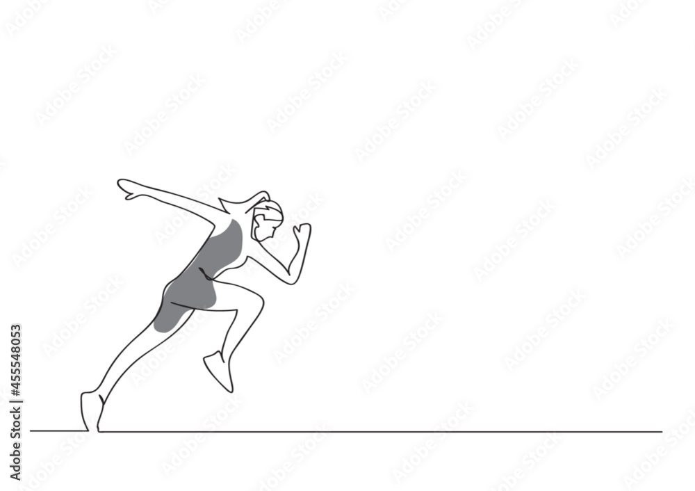 Obraz premium Continuous one drawn line. Sport running woman. Vector illustration.