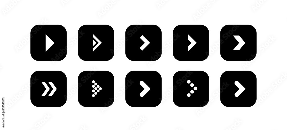 Set of black arrow illustration icons in the shape of a rounded square Set of black arrow illustration icons in the shape of a rounded square