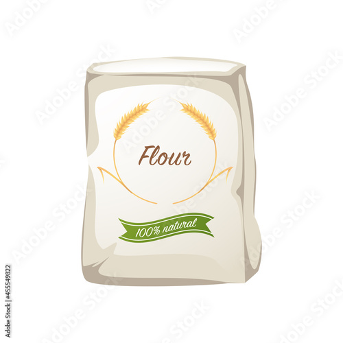 Paper bag with flour, isolated on white background, vector illustration.