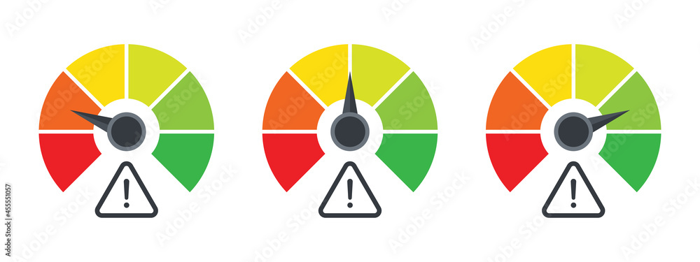 Risk icons. Risk meter. Hi risk low risk. Meter signs. Vector