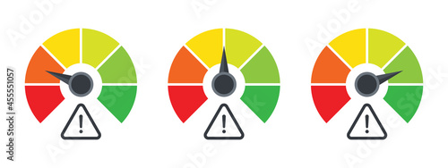 Risk icons. Risk meter. Hi risk low risk. Meter signs. Vector illustration