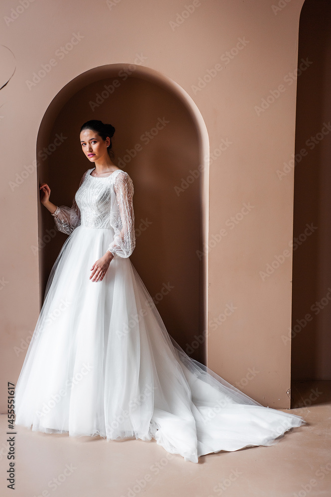 Beautiful bride. Wedding hairstyle and make up. Fashion wedding dress Beautiful bride. Wedding hairstyle and make up. Fashion wedding dress
