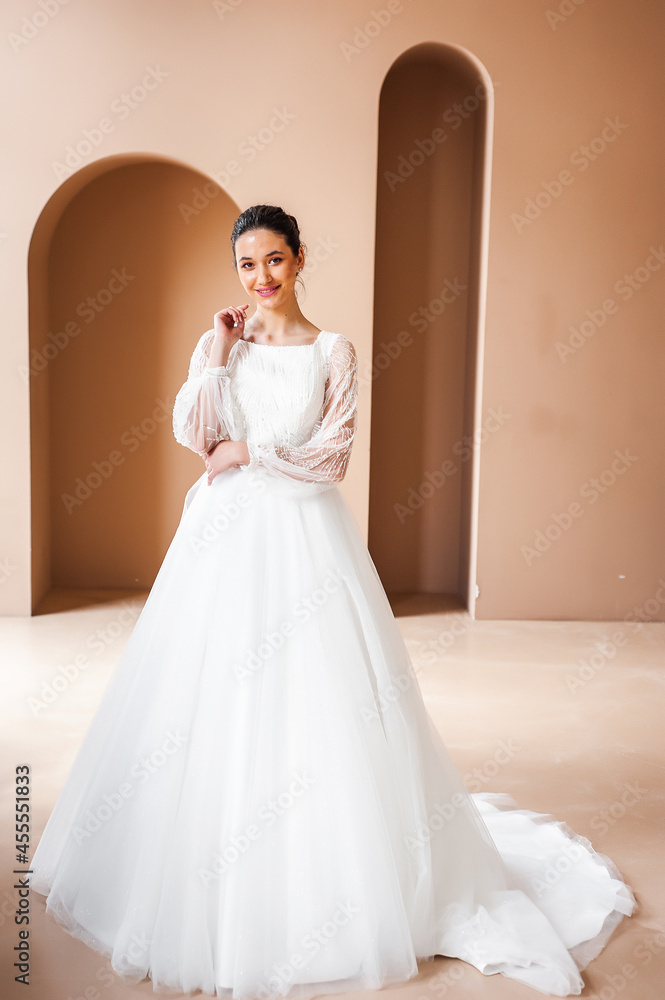 Beautiful bride. Wedding hairstyle and make up. Fashion wedding dress Beautiful bride. Wedding hairstyle and make up. Fashion wedding dress