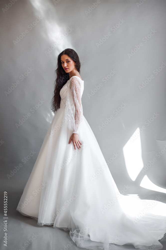 Beautiful bride. Wedding hairstyle and make up. Fashion wedding dress Beautiful bride. Wedding hairstyle and make up. Fashion wedding dress