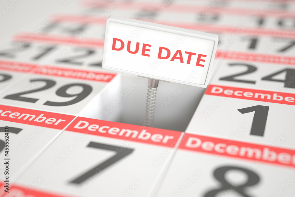 DUE DATE message on November 30 in a calendar, 3d rendering DUE DATE message on November 30 in a calendar, 3d rendering