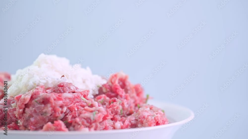 Minced meat and rice on a plate Minced meat and rice on a plate