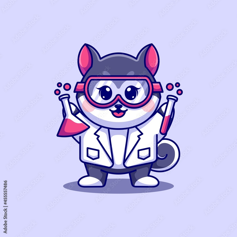 Cute husky dog scientist cartoon