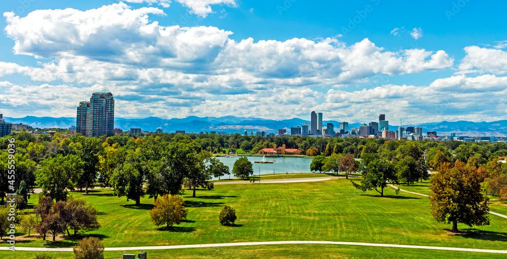 Denver city and beautiful park in autumn day,Colorado,United States.
