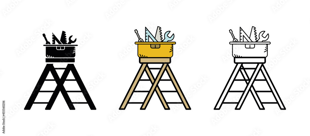 Ladder and toolbox icon set. Repair Related Vector Line Icons Simple Set. Contains such Symbols as Screwdriver, Engineer, Technical Support and more. Editable Stroke. Set of colored and silhouette. Ladder and toolbox icon set. Repair Related Vector Line Icons Simple Set. Contains such Symbols as Screwdriver, Engineer, Technical Support and more. Editable Stroke. Set of colored and silhouette.