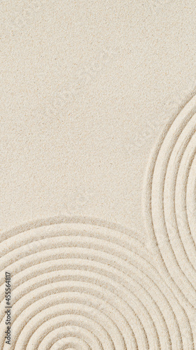 Pattern in Japanese Zen Garden with concentric circles on sand for meditation and tranquility