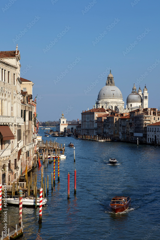 View of the Grand Canal and the Basilica of Santa Maria della Salute, from the Bridge of Academy, Venice, Italy
