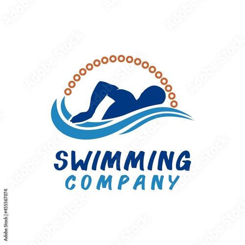 Simple Swimming Pool Silhouette Sea Ocean Wave Logo design