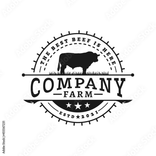 Retro Vintage Angus Cow Cattle Beef Emblem Label logo vector design
