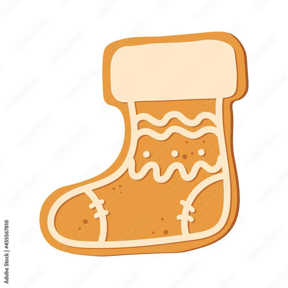 Christmas sock isolated on white background. Christmas gingerbread cookie. Winter holiday food. Happy new year. Merry Christmas holiday. Vector illustration. Christmas sock isolated on white background. Christmas gingerbread cookie. Winter holiday food. Happy new year. Merry Christmas holiday. Vector illustration.